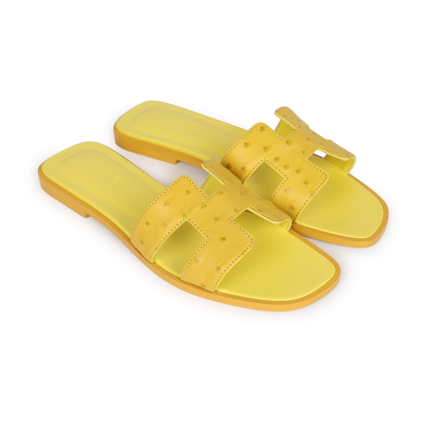 Hermes Oran Sandals Jaune Curcuma Ostrich 37