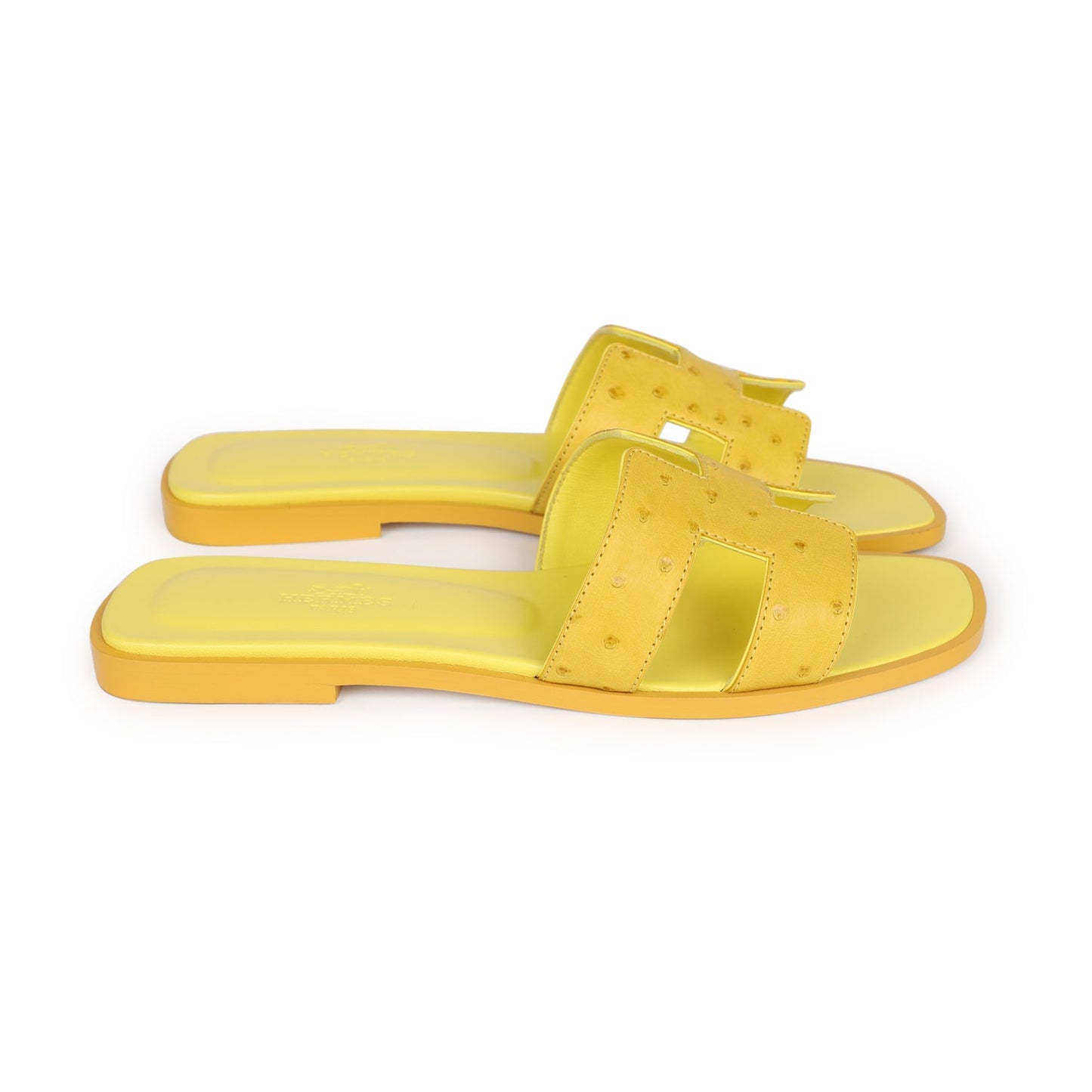 Hermes Oran Sandals Jaune Curcuma Ostrich 37