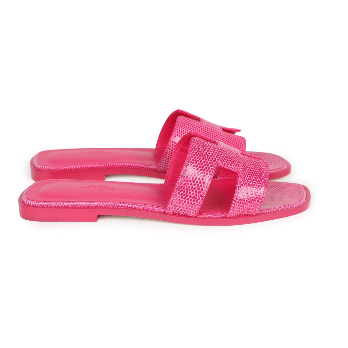 Hermes Oran Sandals Rose Flash Lizard 37