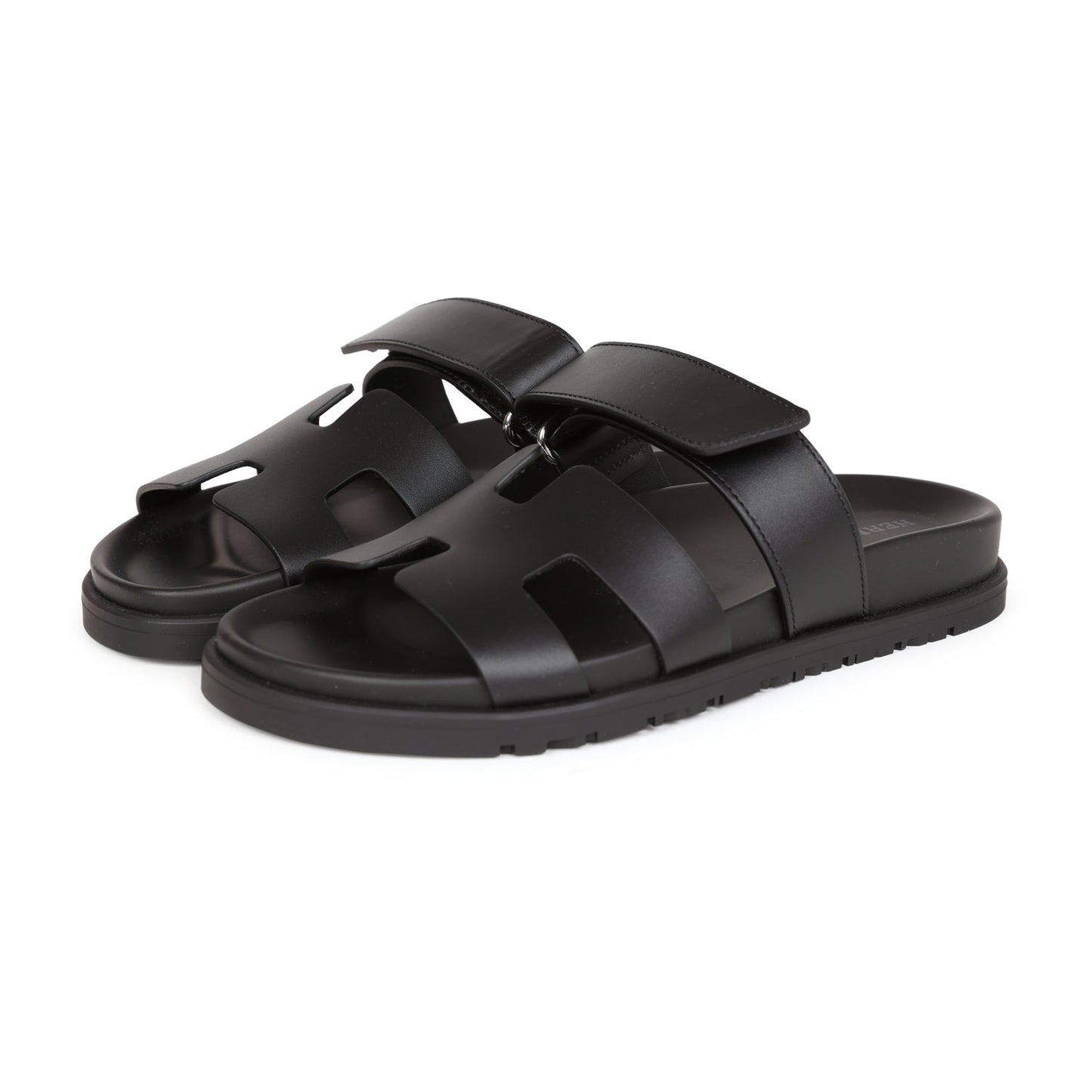 Hermes Chypre Techno Sandals Black Calfskin Palladium Hardware 35.5 EU