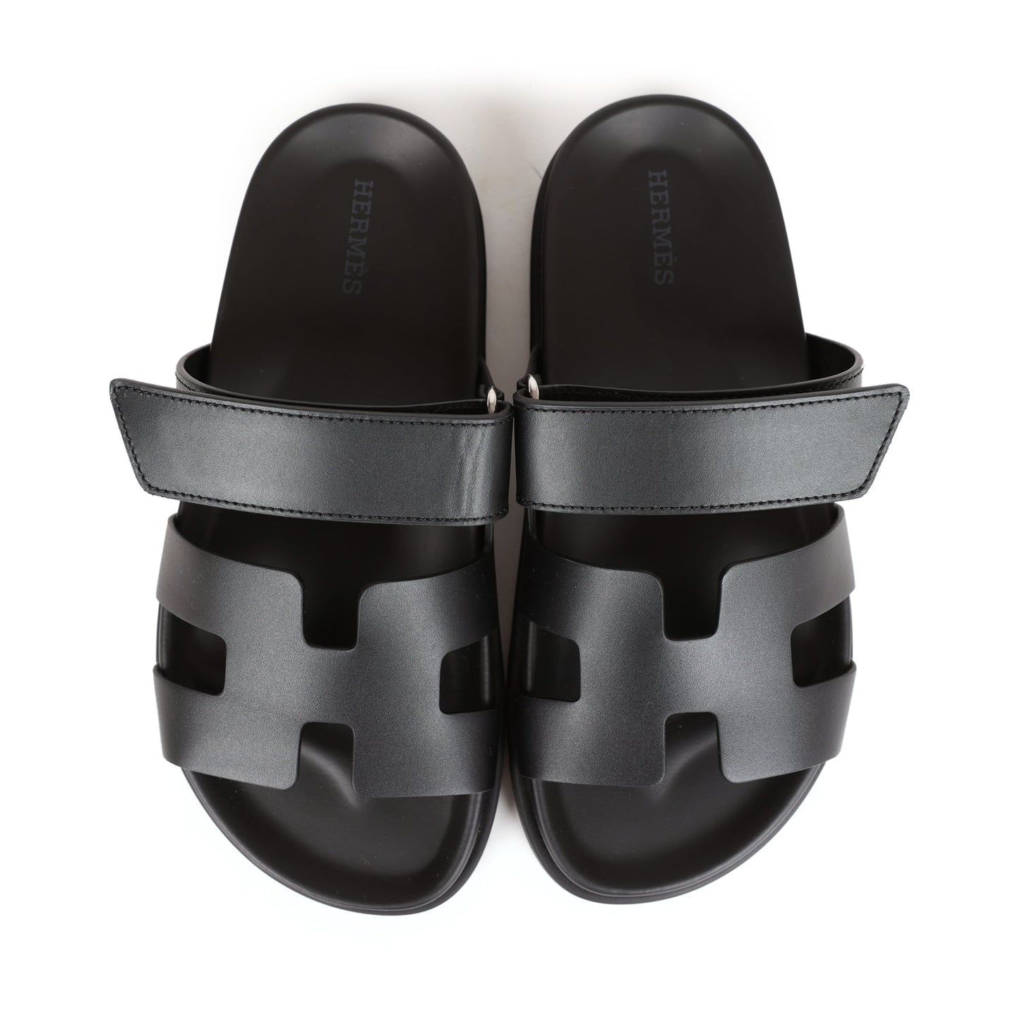 Hermes Chypre Techno Sandals Black Calfskin Palladium Hardware 35.5 EU