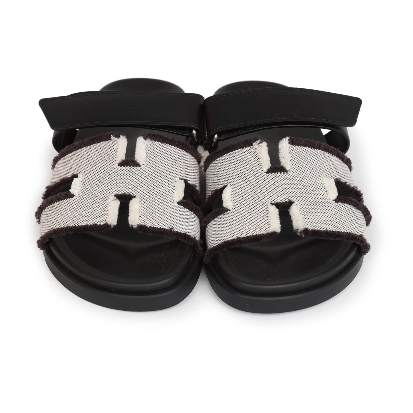 Hermes Chypre Techno Sandals Black/Prunoir Calfskin and Cavnas Palladium Hardware 39 EU