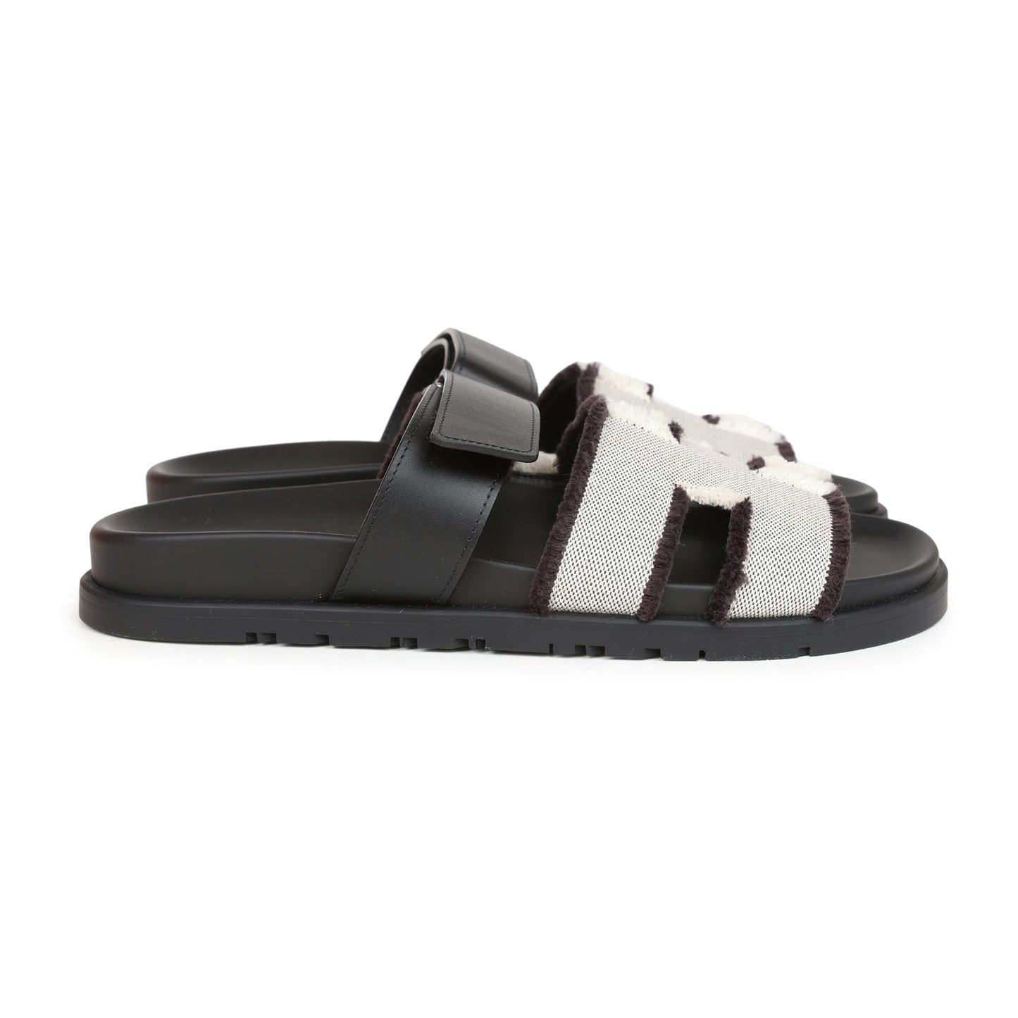 Hermes Chypre Techno Sandals Black/Prunoir Calfskin and Cavnas Palladium Hardware 39 EU