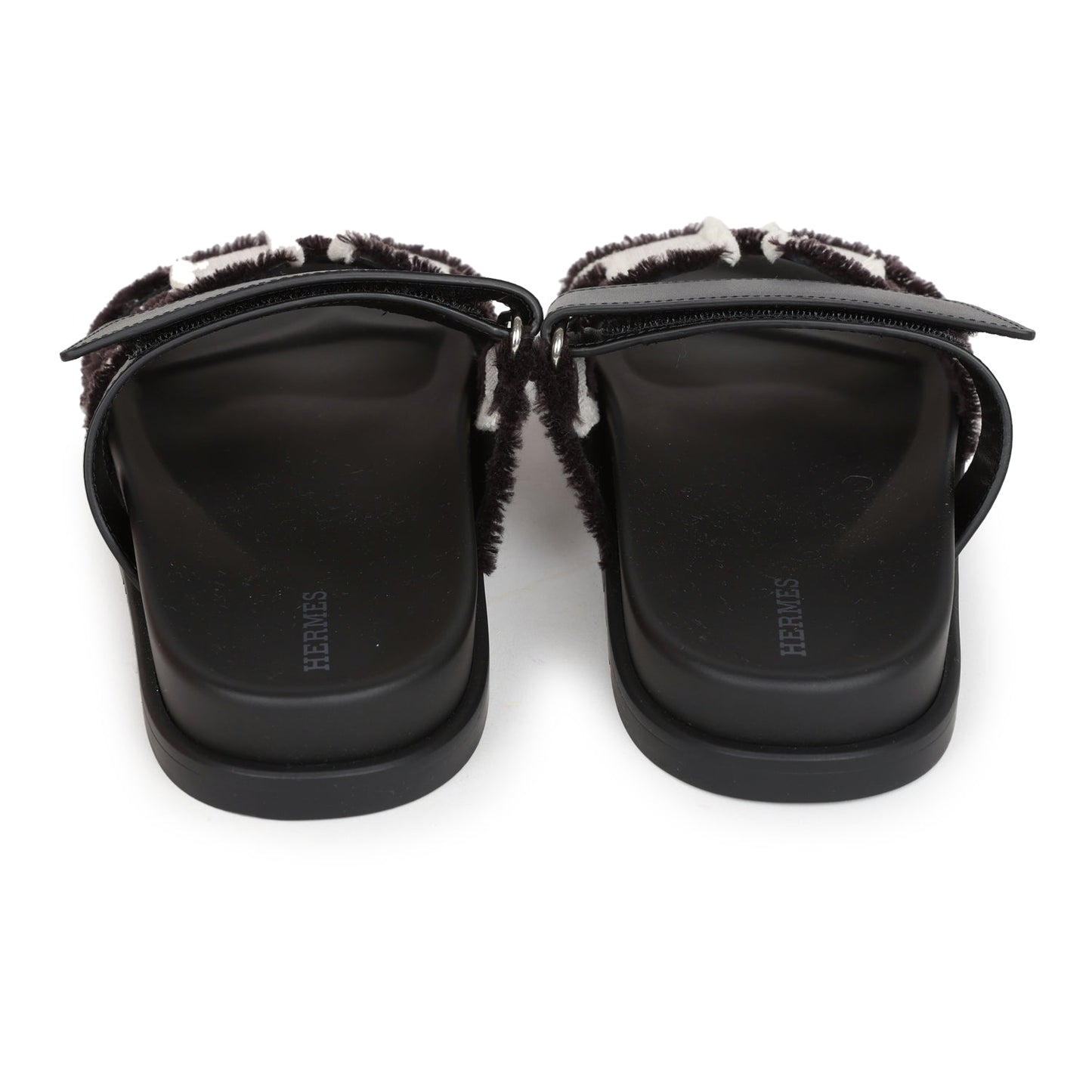 Hermes Chypre Techno Sandals Black/Prunoir Calfskin and Cavnas Palladium Hardware 39 EU