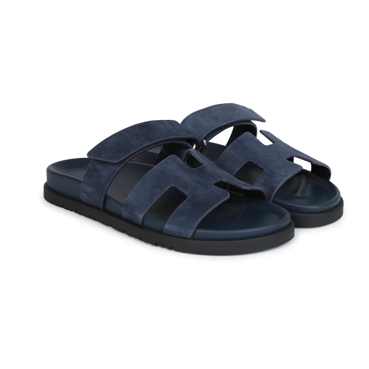 Hermes Chypre Techno Sandals Bleu Celeste Suede 38 EU Palladium Hardware