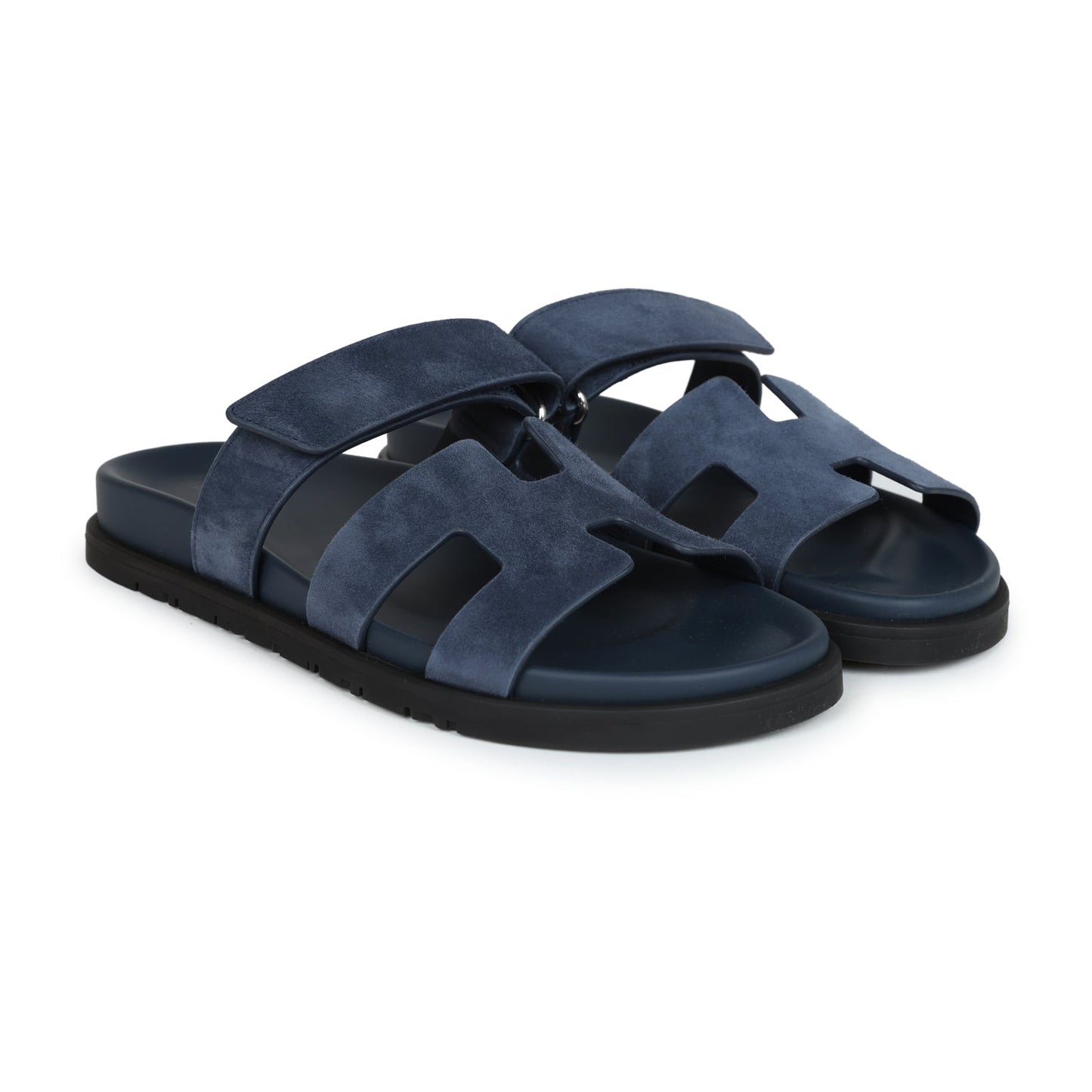 Hermes Chypre Techno Sandals Bleu Celeste Suede 38 EU Palladium Hardware