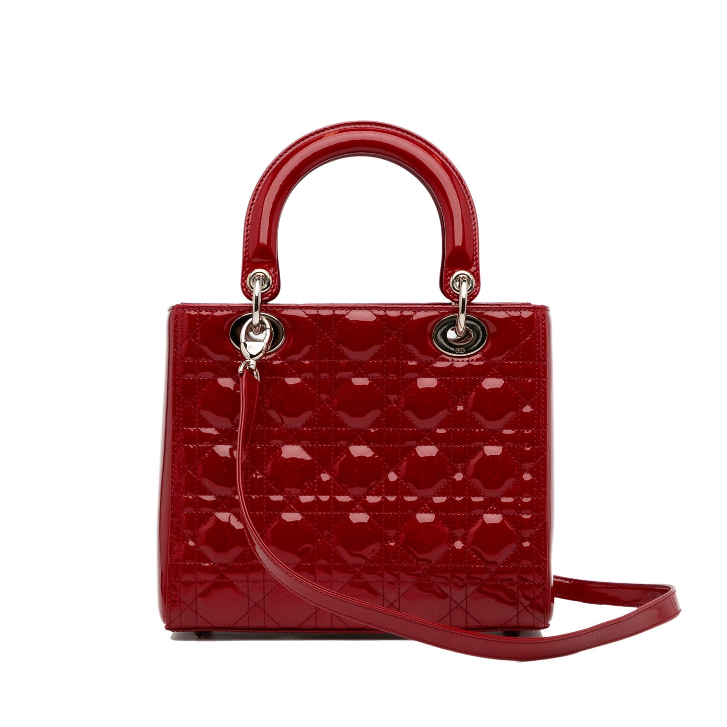 Dior Lady Dior Medium Red Cannage Quilted Patent Leather