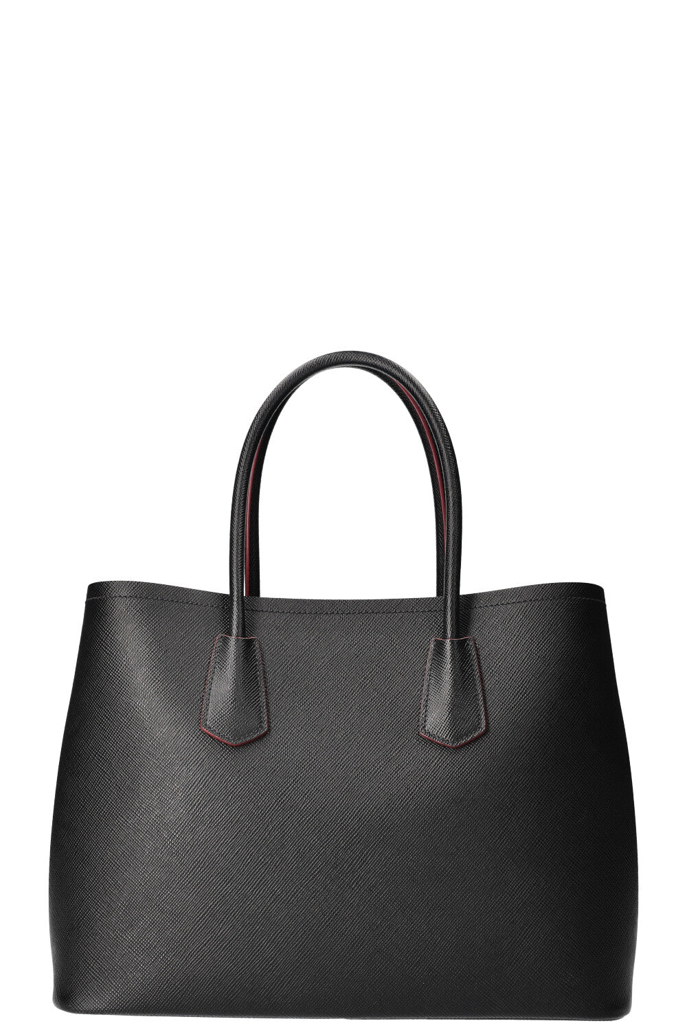 PRADA Large Double Tote Saffiano Black & Fiery Red