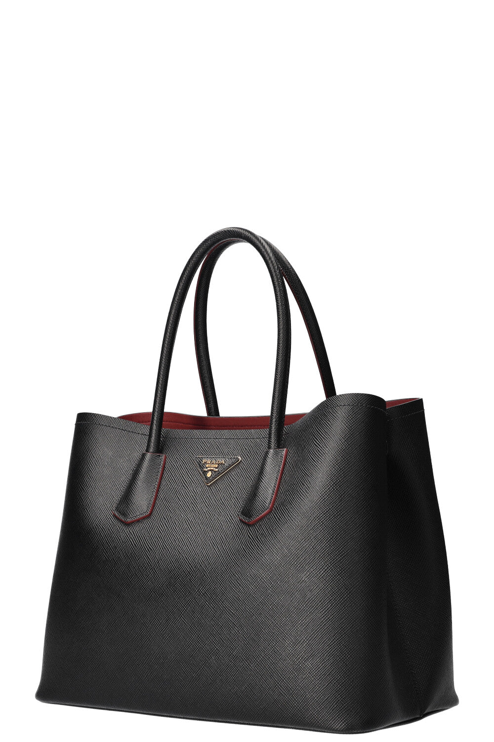 PRADA Large Double Tote Saffiano Black & Fiery Red