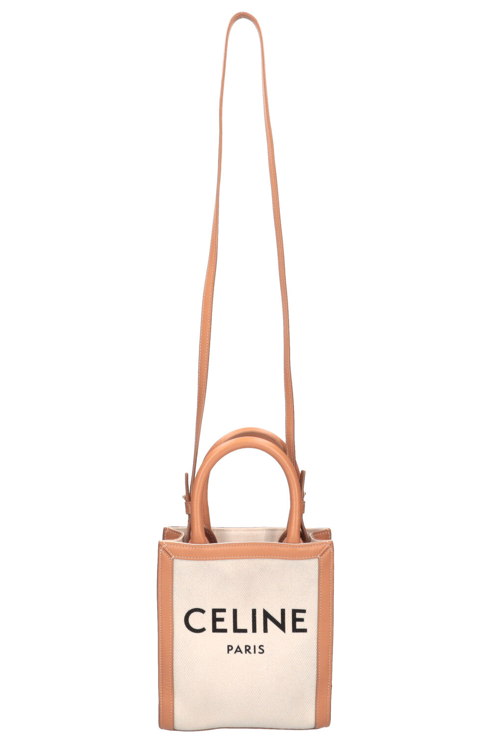 CELINE Logo Mini Vertical Cabas Tote Canvas & Leather White