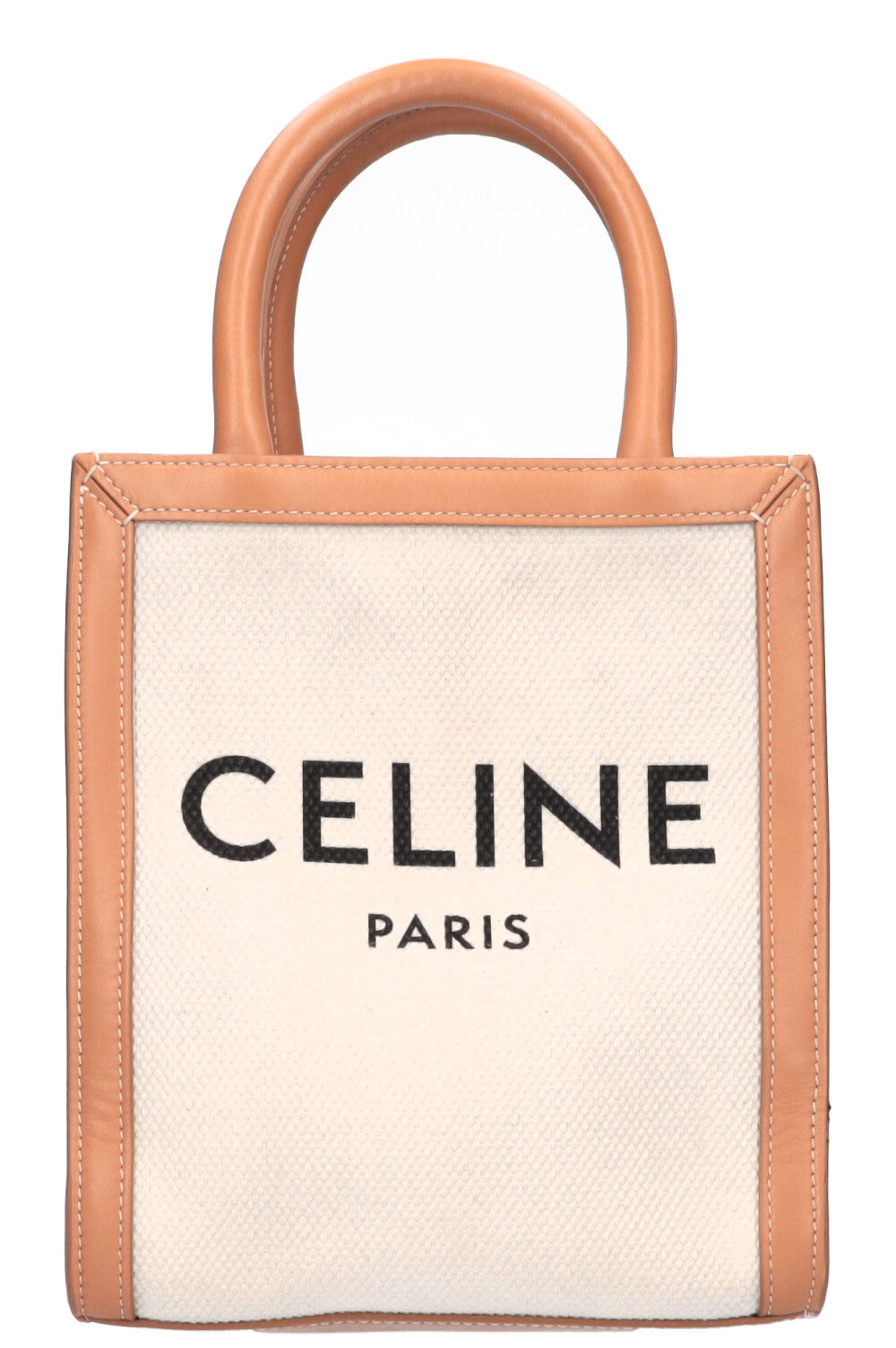 CELINE Logo Mini Vertical Cabas Tote Canvas & Leather White