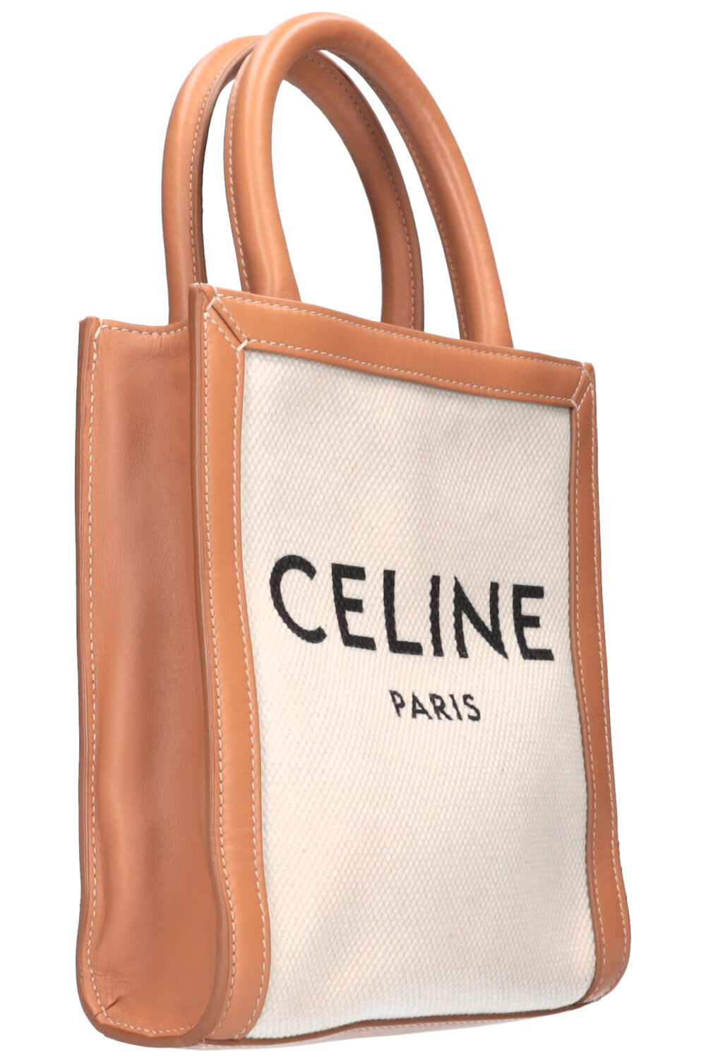 CELINE Logo Mini Vertical Cabas Tote Canvas & Leather White