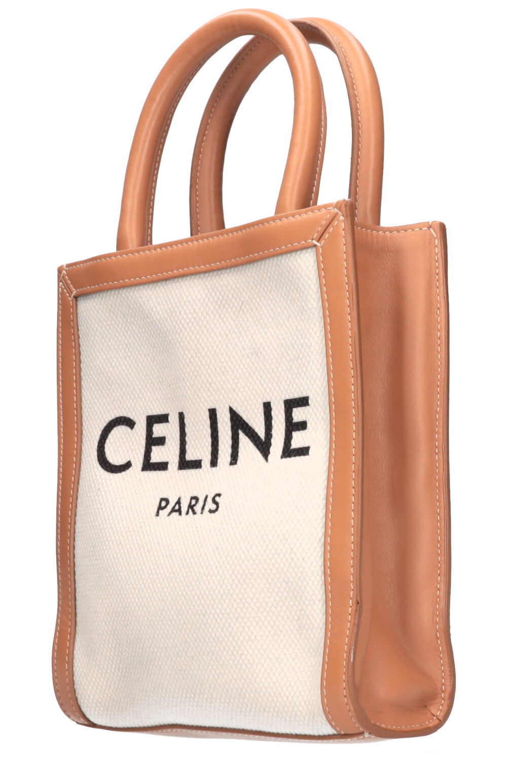 CELINE Logo Mini Vertical Cabas Tote Canvas & Leather White