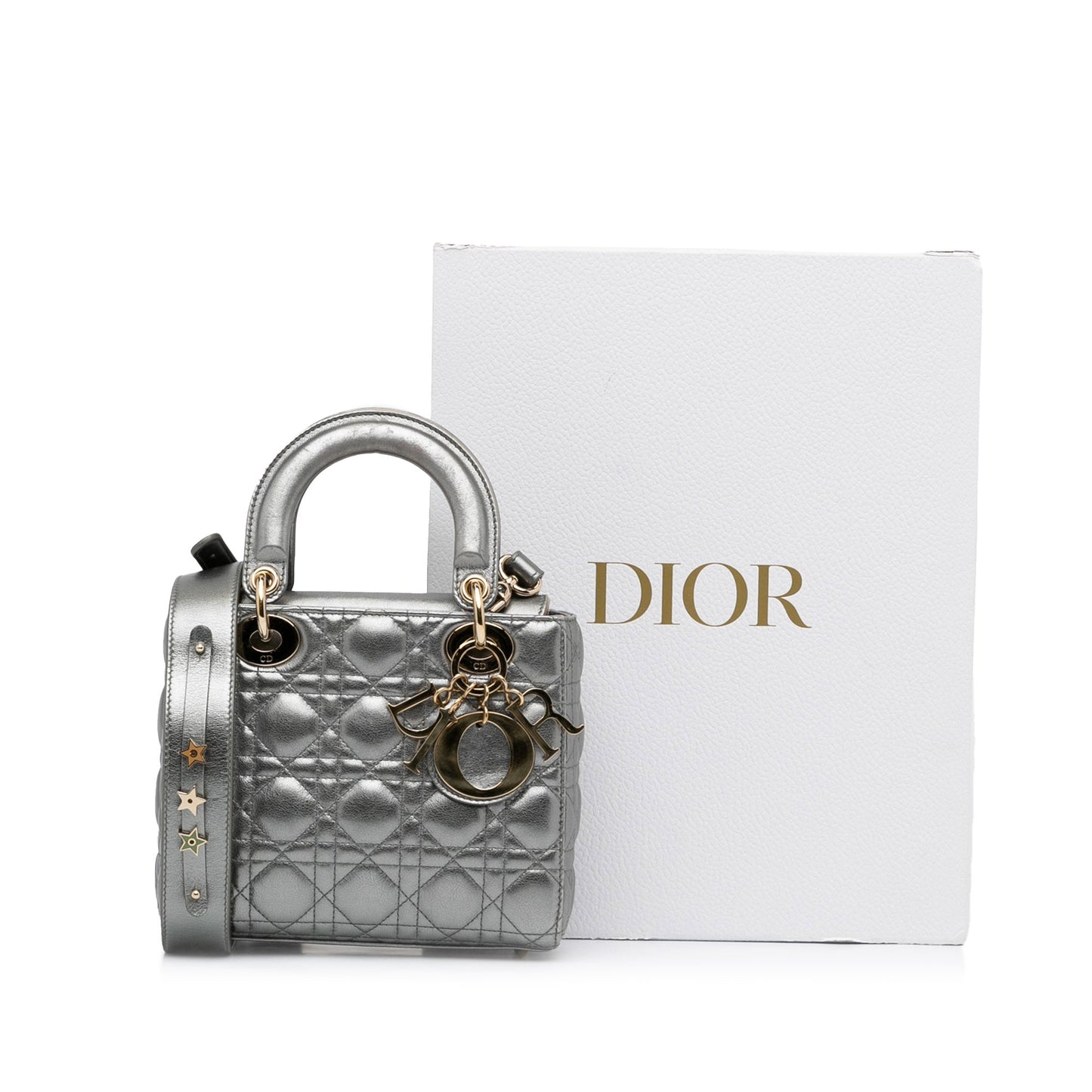 Dior Lady Dior My ABCDior Silver Cannage Quilted Leather