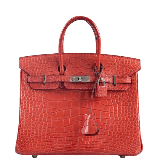 Herms Birkin 25 Bougainville Matte Alligator Palladium Hardware