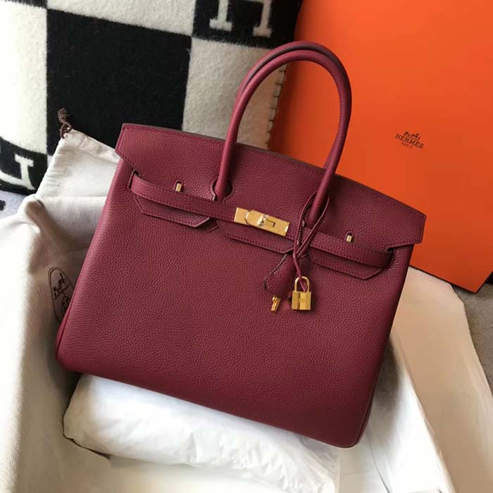 Hermes Women Birkin 30 Bag in Epsom Leather with Gold Hardware-Maroon