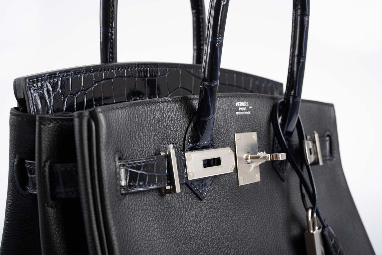 Hermes Birkin 30 Touch Bleu Marine Shiny Niloticus Crocodile Black Novillo Palladium Hardware