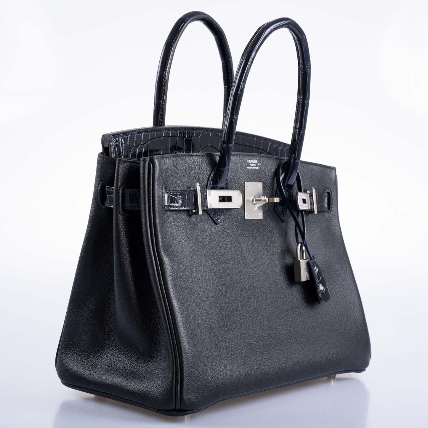 Hermes Birkin 30 Touch Bleu Marine Shiny Niloticus Crocodile Black Novillo Palladium Hardware