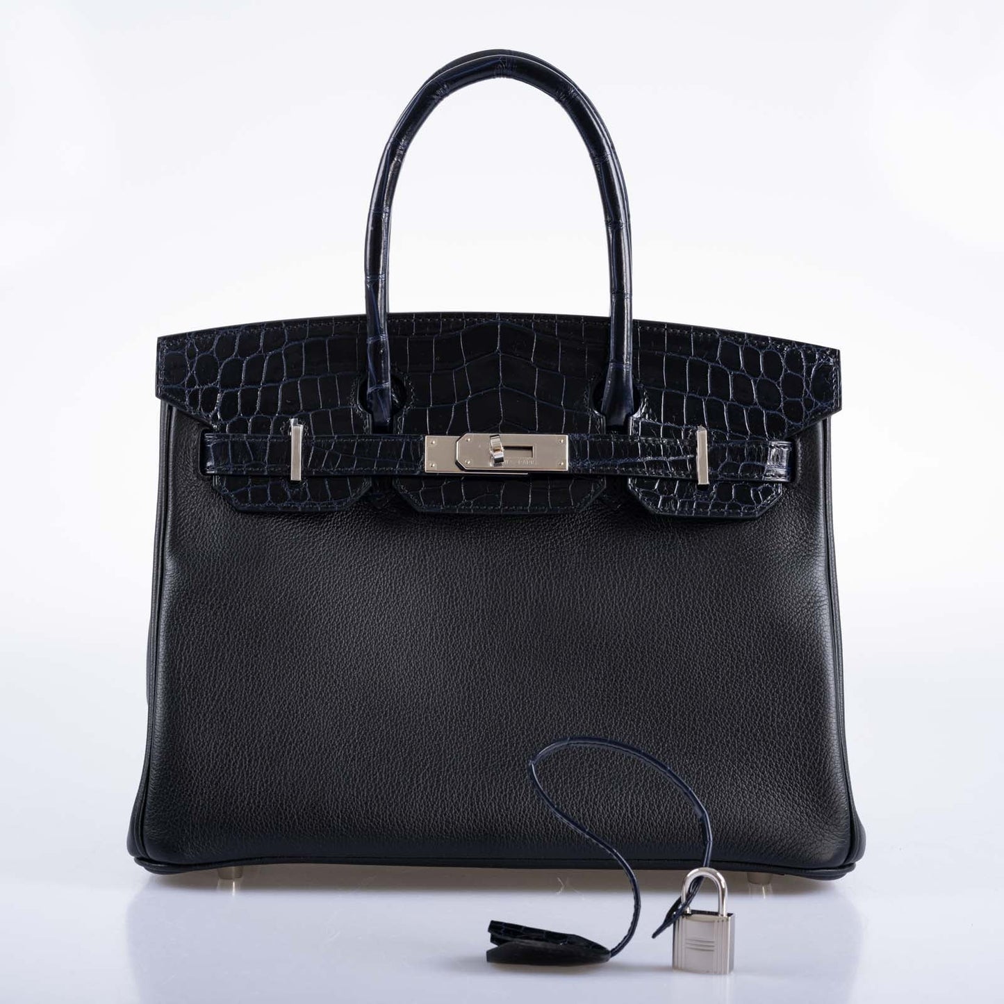 Hermes Birkin 30 Touch Bleu Marine Shiny Niloticus Crocodile Black Novillo Palladium Hardware