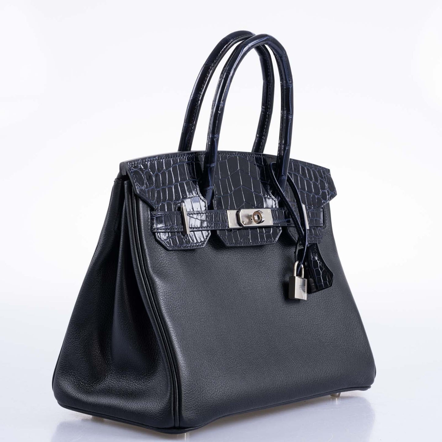 Hermes Birkin 30 Touch Bleu Marine Shiny Niloticus Crocodile Black Novillo Palladium Hardware