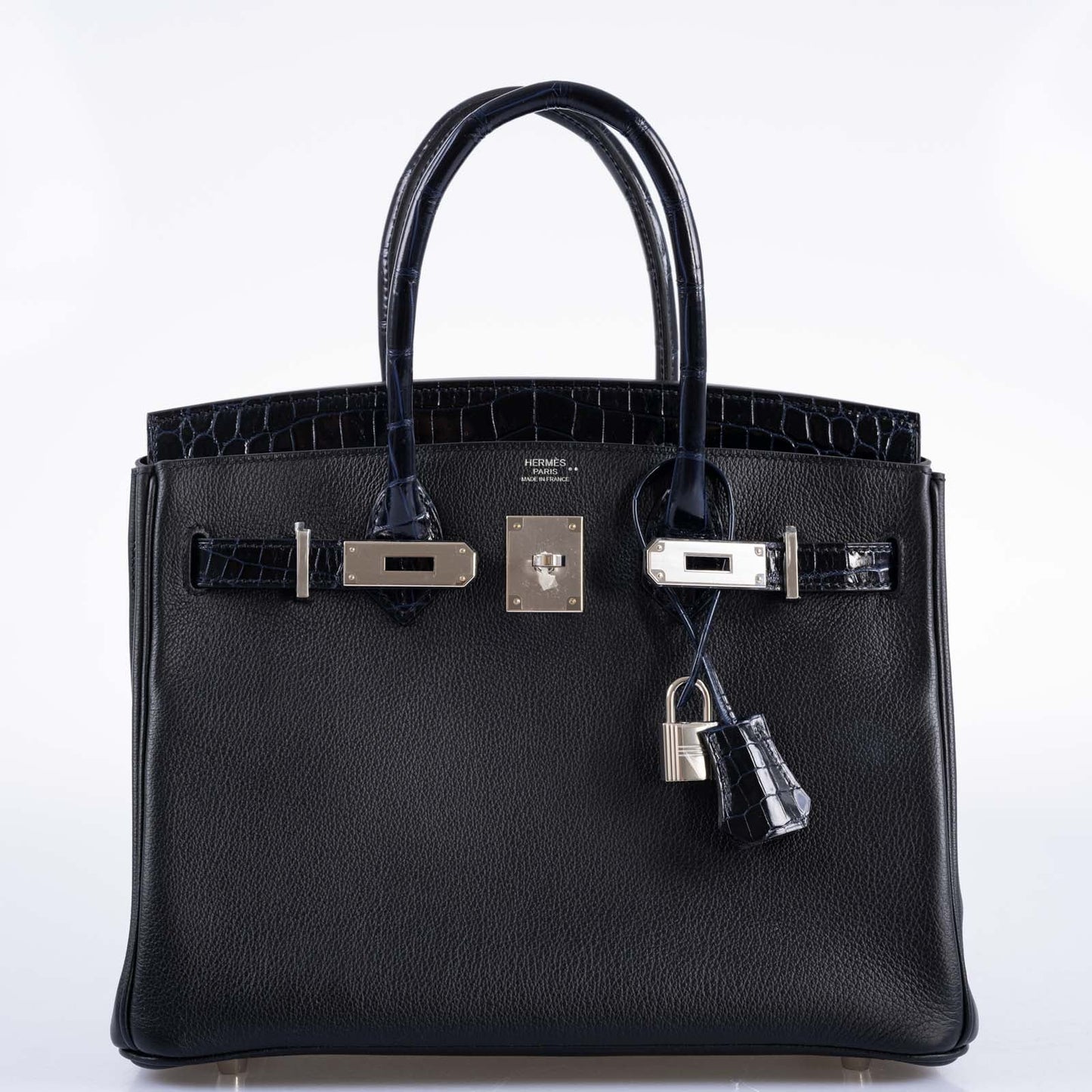 Hermes Birkin 30 Touch Bleu Marine Shiny Niloticus Crocodile Black Novillo Palladium Hardware