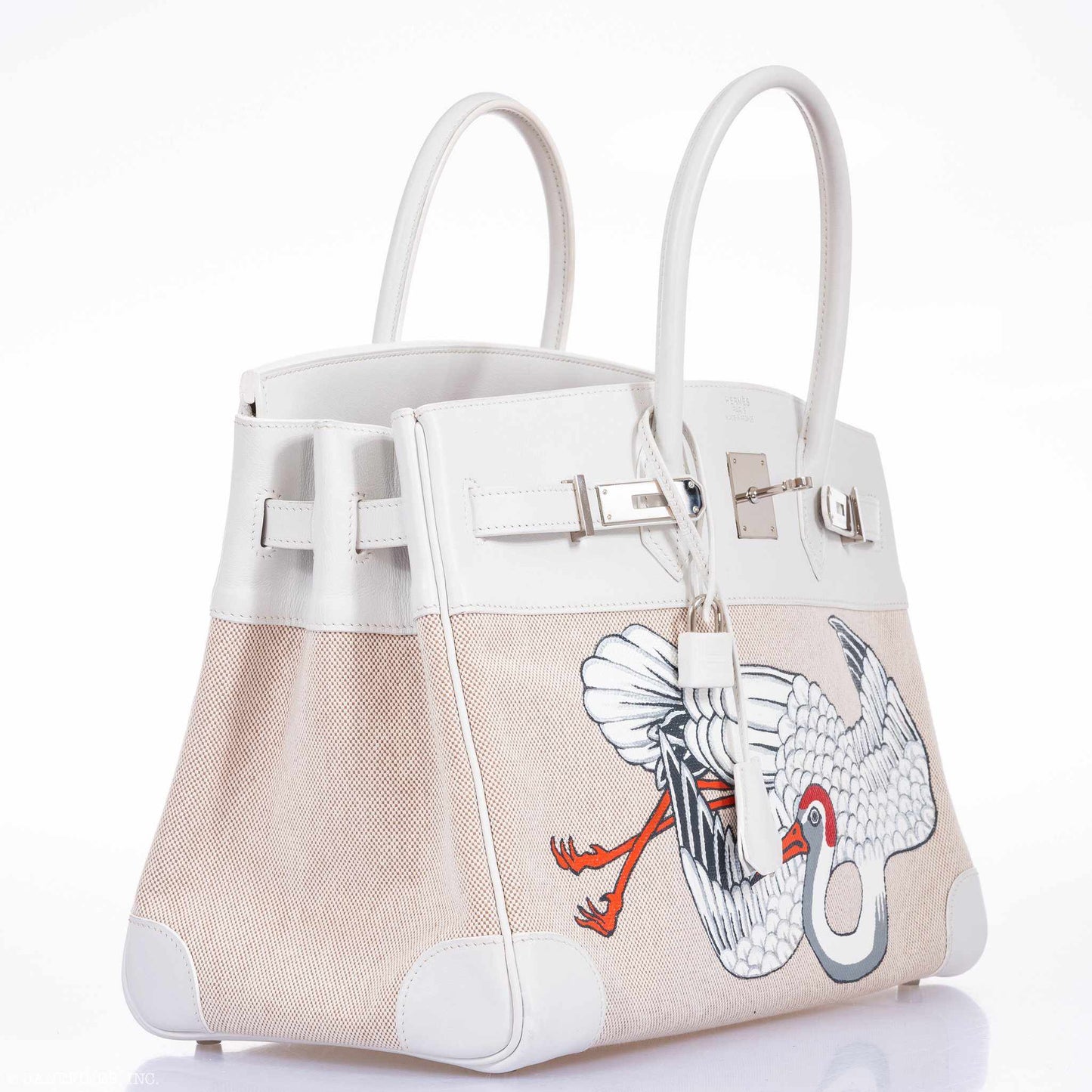 Hermès Birkin 35 "The Crane" White Toile Palladium Hardware * JaneFinds Custom Shop