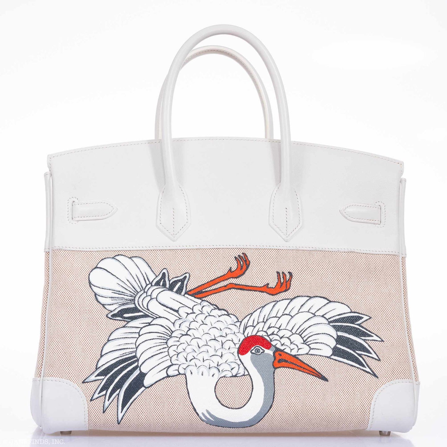 Hermès Birkin 35 "The Crane" White Toile Palladium Hardware * JaneFinds Custom Shop