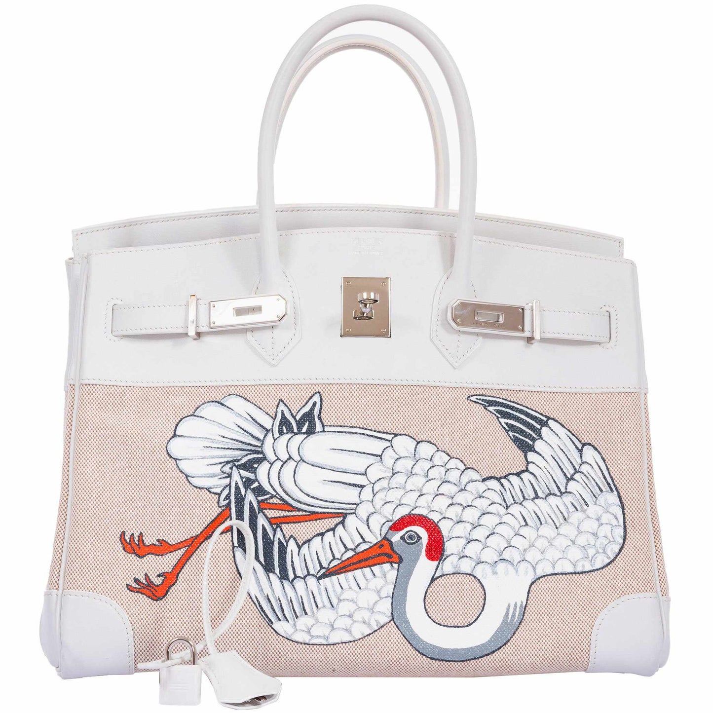 Hermès Birkin 35 "The Crane" White Toile Palladium Hardware * JaneFinds Custom Shop