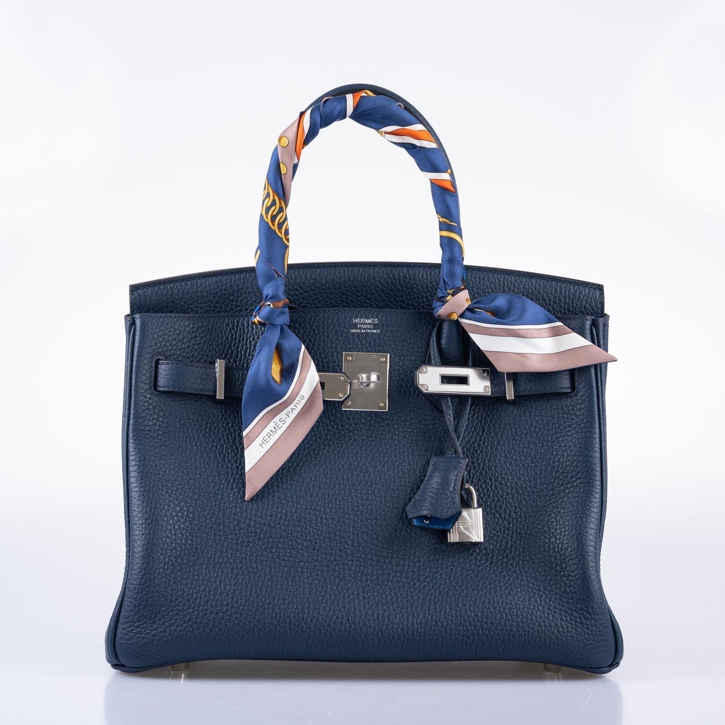 Hermès Verso Birkin 30 Blue de Prusse and Mykonos Clemence Leather Palladium Hardware