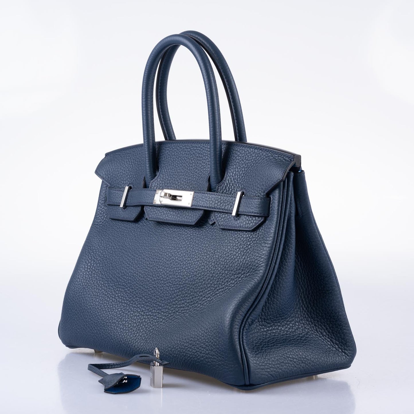 Hermès Verso Birkin 30 Blue de Prusse and Mykonos Clemence Leather Palladium Hardware