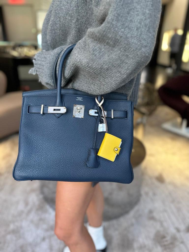 Hermès Verso Birkin 30 Blue de Prusse and Mykonos Clemence Leather Palladium Hardware