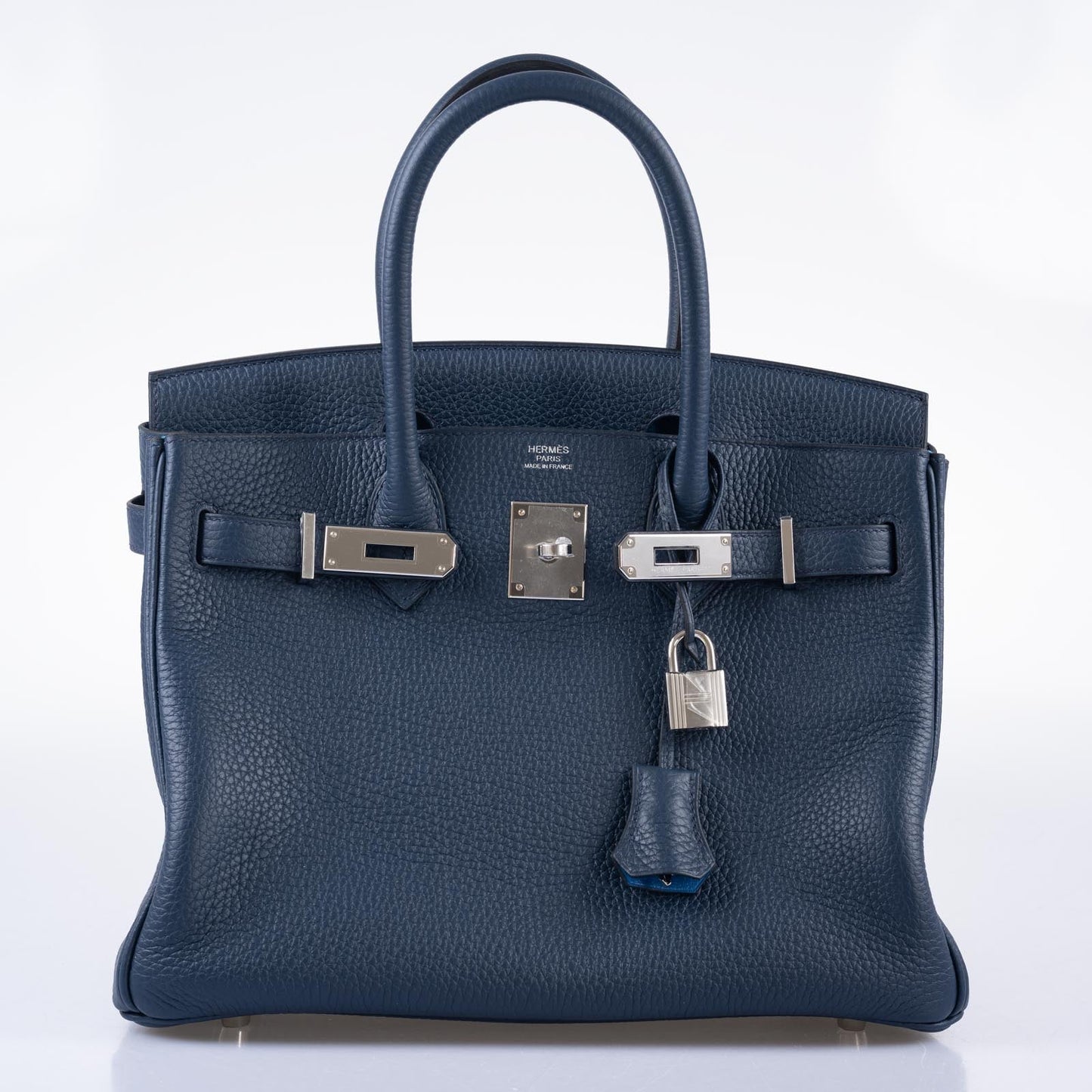 Hermès Verso Birkin 30 Blue de Prusse and Mykonos Clemence Leather Palladium Hardware