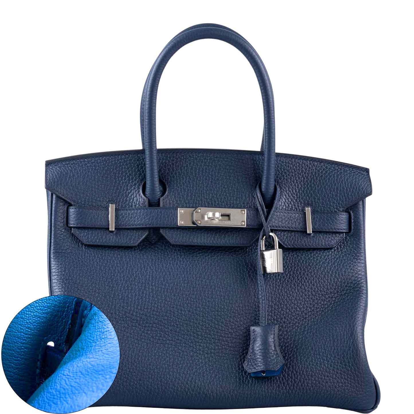 Hermès Verso Birkin 30 Blue de Prusse and Mykonos Clemence Leather Palladium Hardware