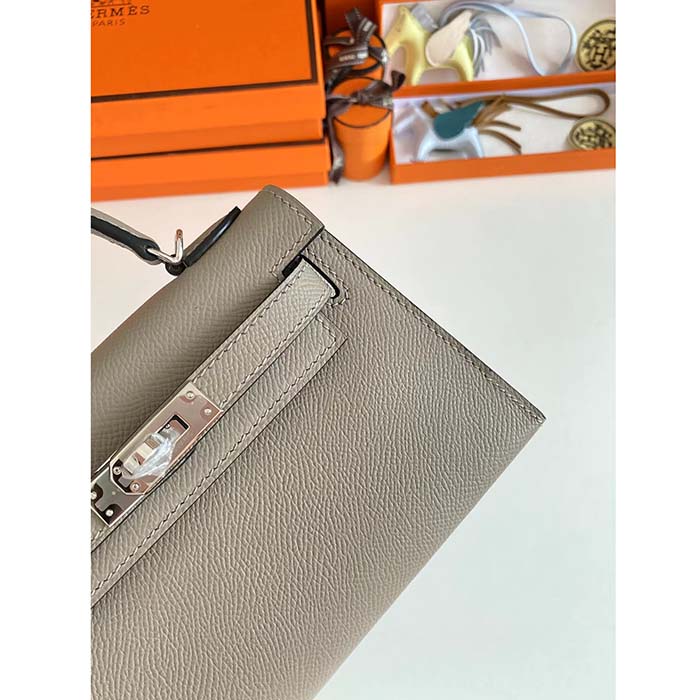 Hermes Women Mini Kelly 20 Bag Epsom Leather Silver Hardware-Grey