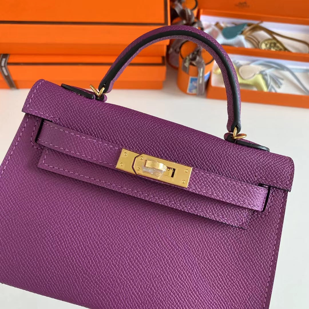 Hermes Women Mini Kelly 20 Bag Epsom Leather Gold Hardware-Purple