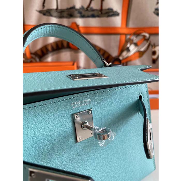 Hermes Women Mini Kelly 20 Bag Epsom Leather Silver Hardware-Blue