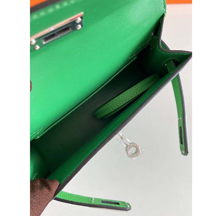 Hermes Women Mini Kelly 20 Bag Epsom Leather Silver Hardware-Bright Green