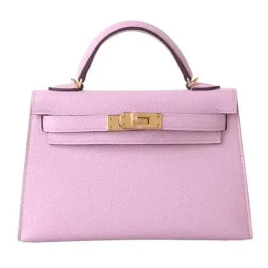 Hermes Women Mini Kelly 20 Bag Epsom Leather Silver Hardware-Light Purple