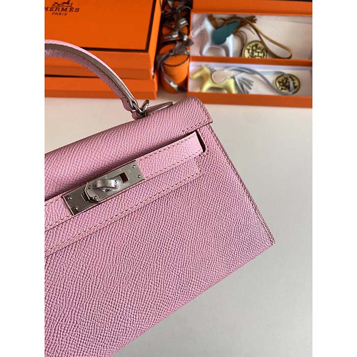 Hermes Women Mini Kelly 20 Bag Epsom Leather Silver Hardware-Light Purple