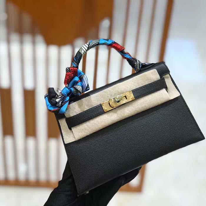 Hermes Women Mini Kelly 20 Bag in Togo Leather with Gold Hardware-Black