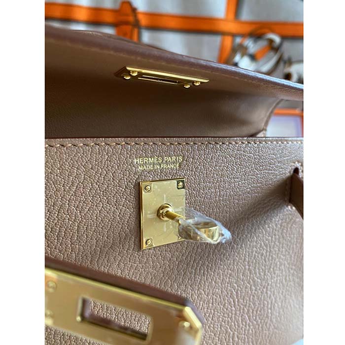 Hermes Women Mini Kelly 20 Bag in Togo Leather with Gold Hardware-Brown