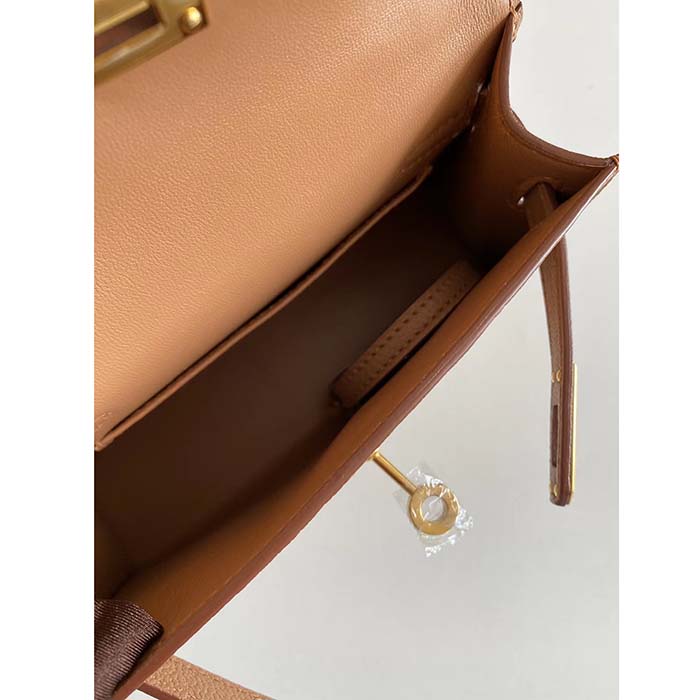 Hermes Women Mini Kelly 20 Bag in Togo Leather with Gold Hardware-Brown