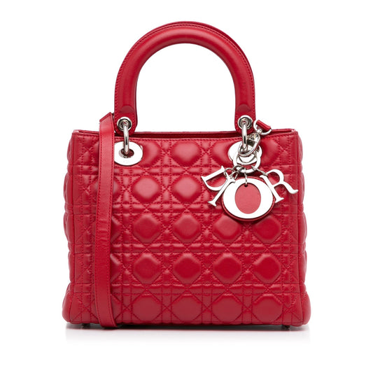 Dior Lady Dior Medium Red Cannage Quilted Leather