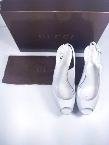 GUCCI White Wooden Platform Peep Toe Wedge Shoes with Box Size 7