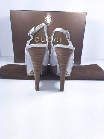 GUCCI White Wooden Platform Peep Toe Wedge Shoes with Box Size 7