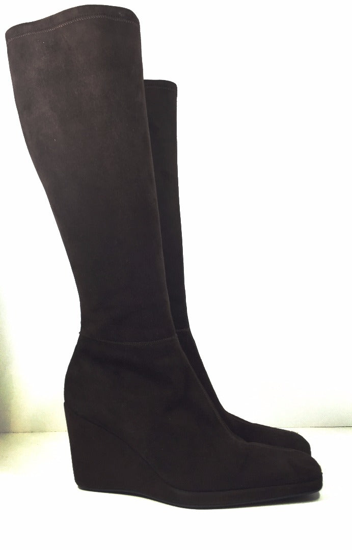 PRADA Sport Brown Suede Knee High Boots w/ Wedge Heels Size 7.5