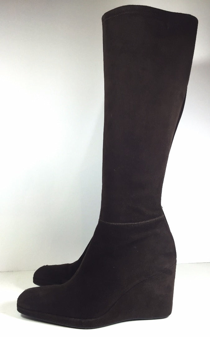 PRADA Sport Brown Suede Knee High Boots w/ Wedge Heels Size 7.5