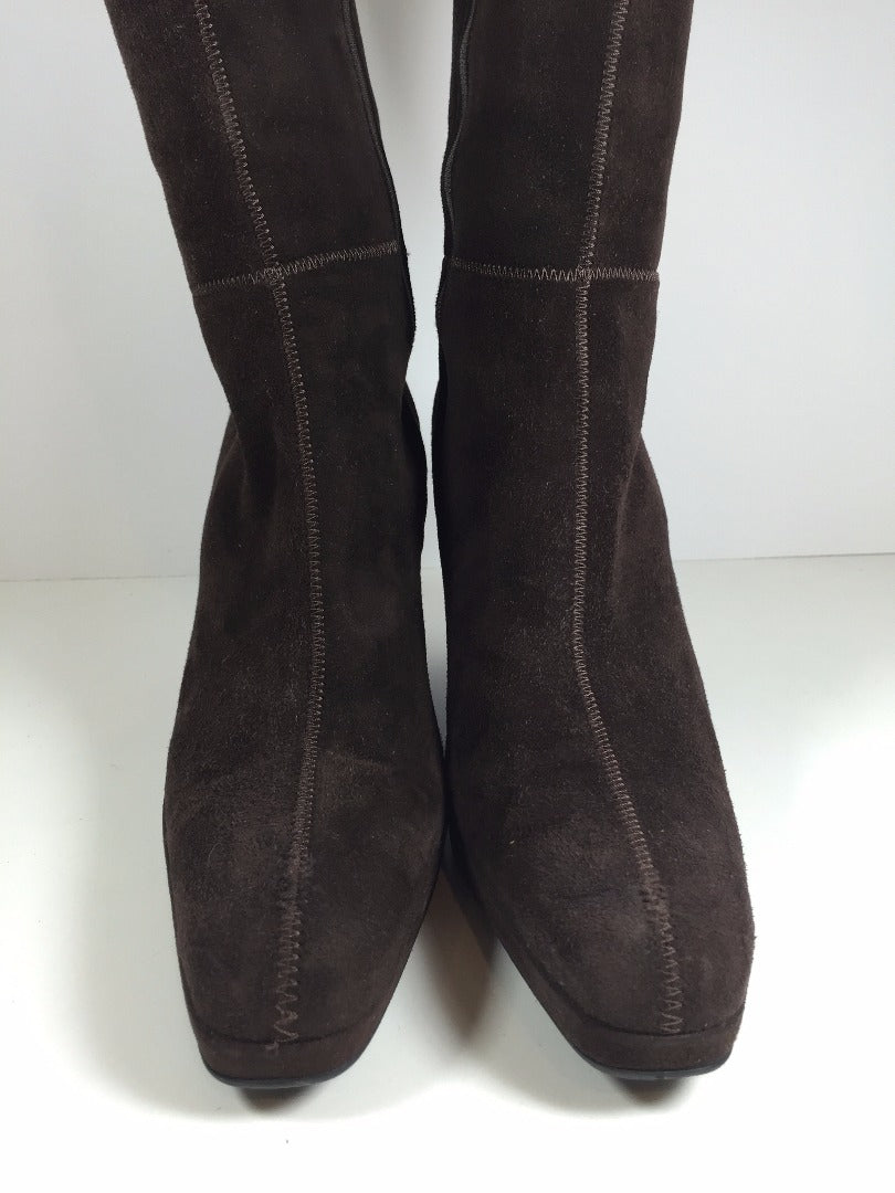 PRADA Sport Brown Suede Knee High Boots w/ Wedge Heels Size 7.5