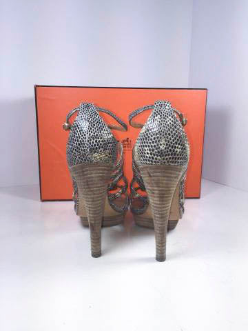 HERMES Lizard Granit Wooden Heels with Box Size 37 1/2