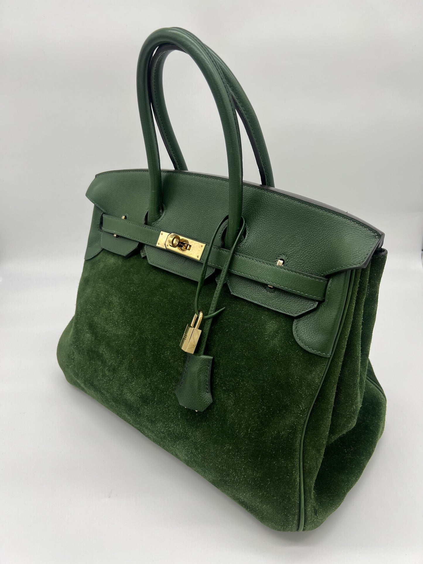 Hermes Birkin 35 Suede / Togo Green Gold Hardware